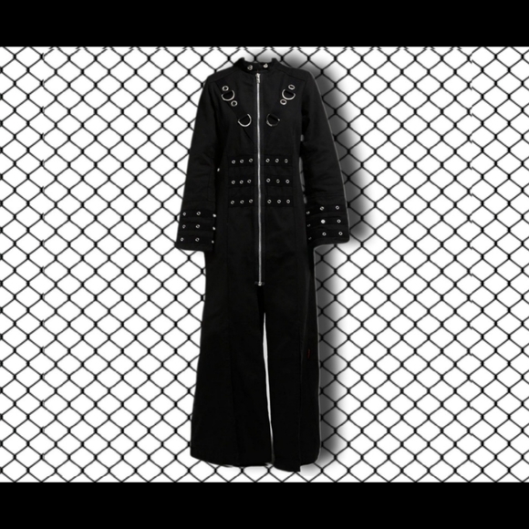 ☆VTG 90s TRIPP NYC☆TRENCH COAT Gothic Bondage Strap Denim